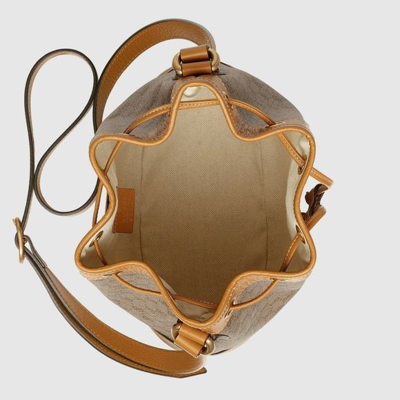 GUCCI GG Disney X Mickey Mouse Print Bucket Leather Tan Brown Italy Bag Mini NEW - Picture 10 of 16